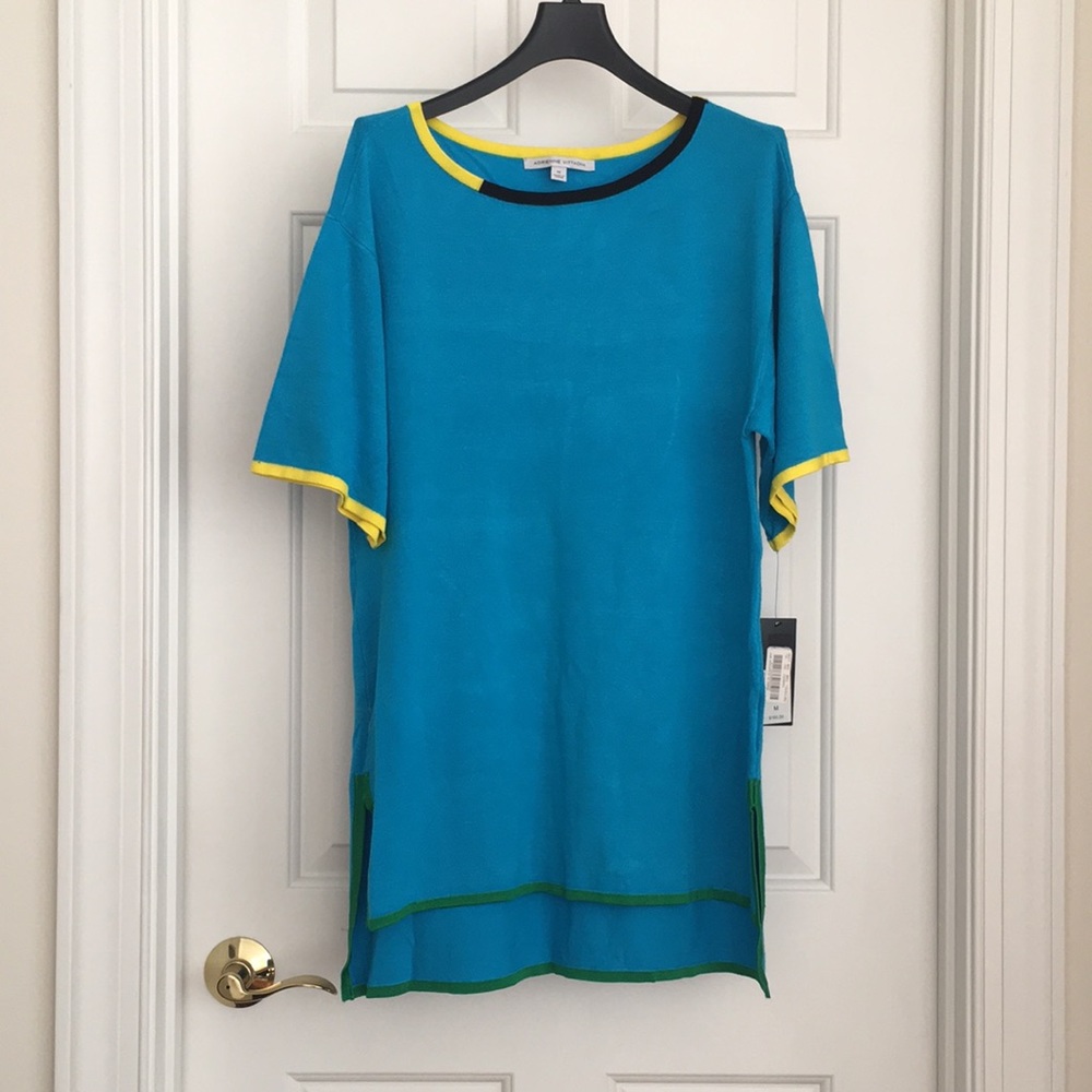 New Adrienne Vittadini Blue Tunic Top Medium Short Sleeves NWT